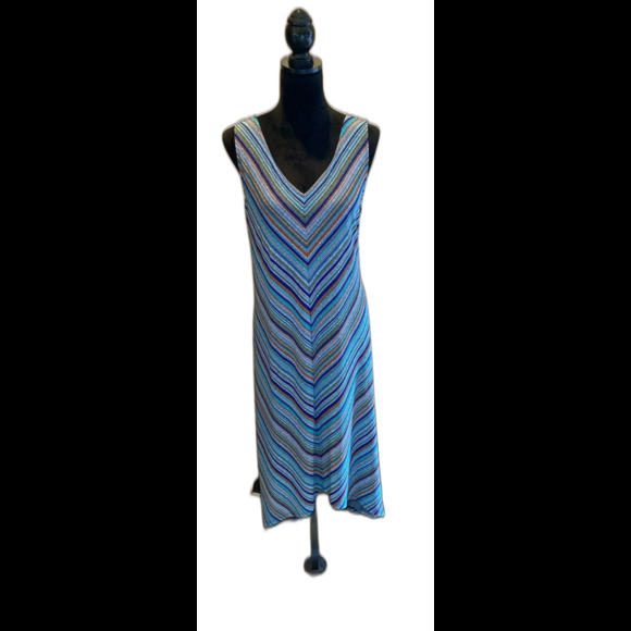 Apt. 9 Maxi Dress Sz XL Sleeveless Criss Cross Back Striped Blue Orange Stretchy - Picture 2 of 12